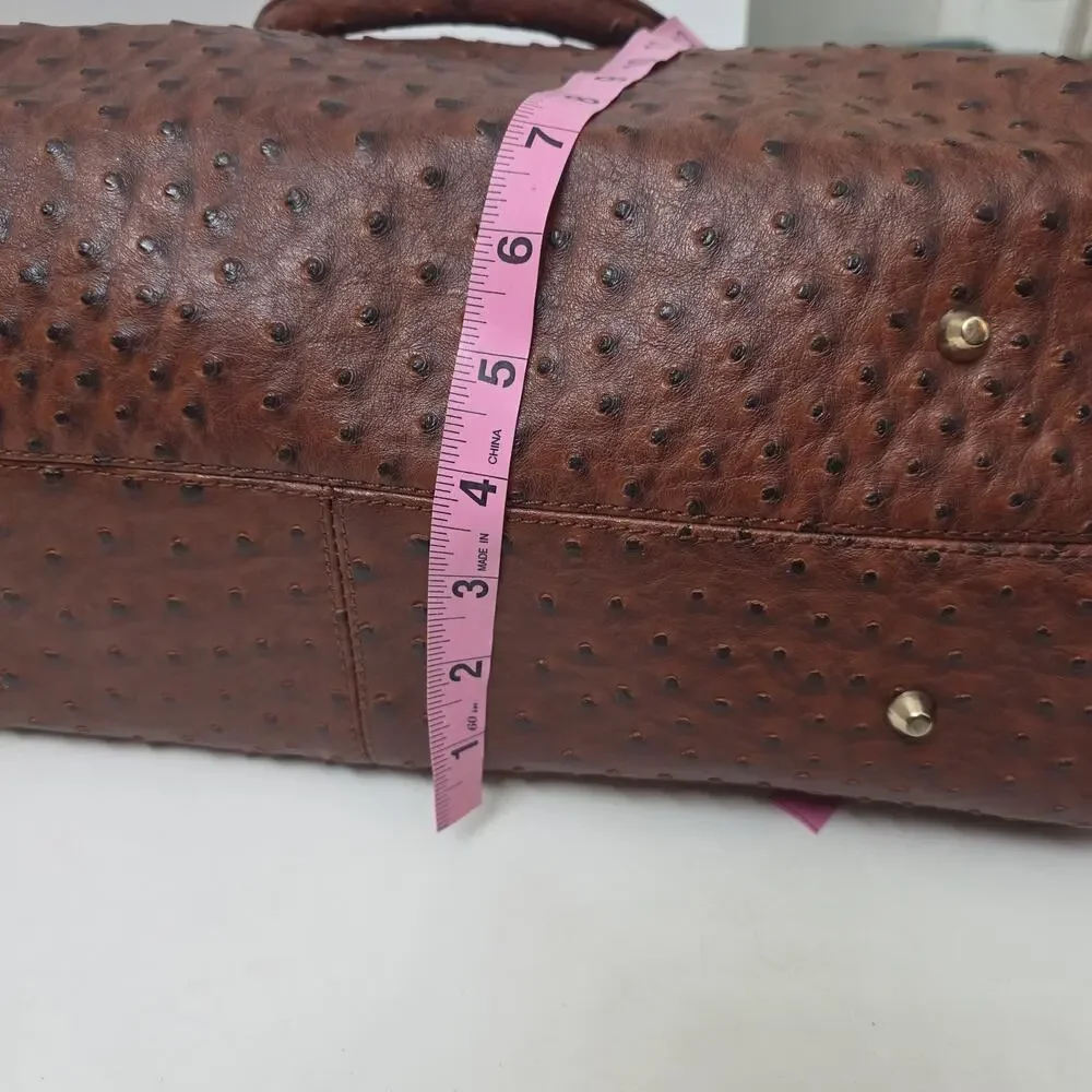 Imoshion Brown Ostrich Embossed Satchel Crossbody Large Bag Tassel Studded Purse